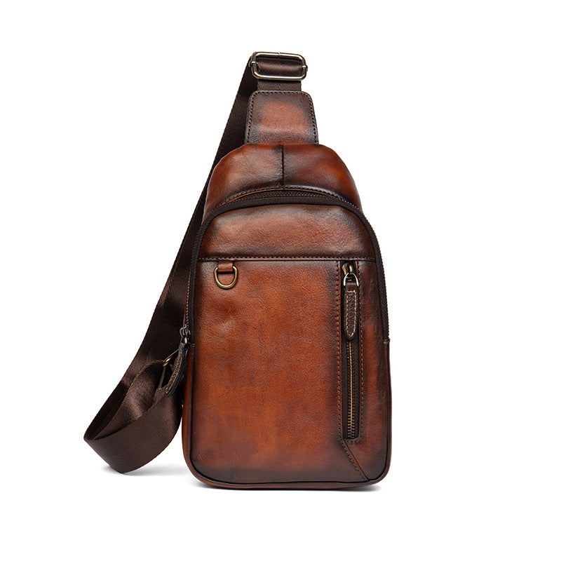Men's First Layer Cowhide Retro Brushed Old Men's Chest Bags