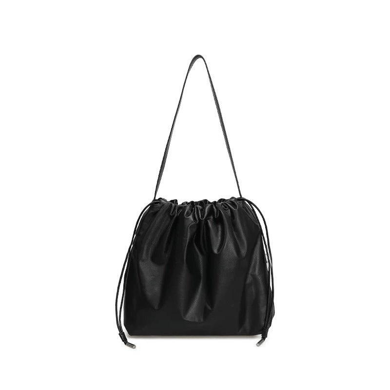 Women's Soft Calfskin Cloud Genuine Leather Drawstring Large Capacity Shoulder Bags