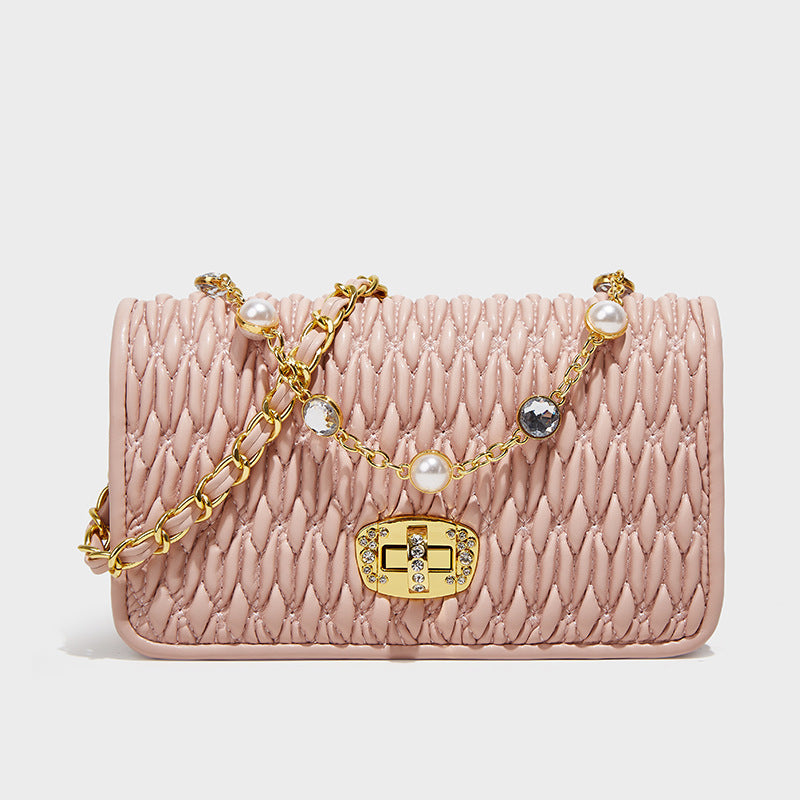 Women's Fashionable Diamond High-grade Underarm Pearl Chain Shoulder Bags