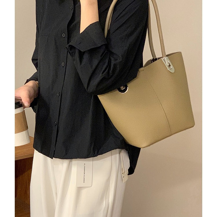 Women's Layer Cowhide Vegetable Basket High-grade Hand Bucket Bags