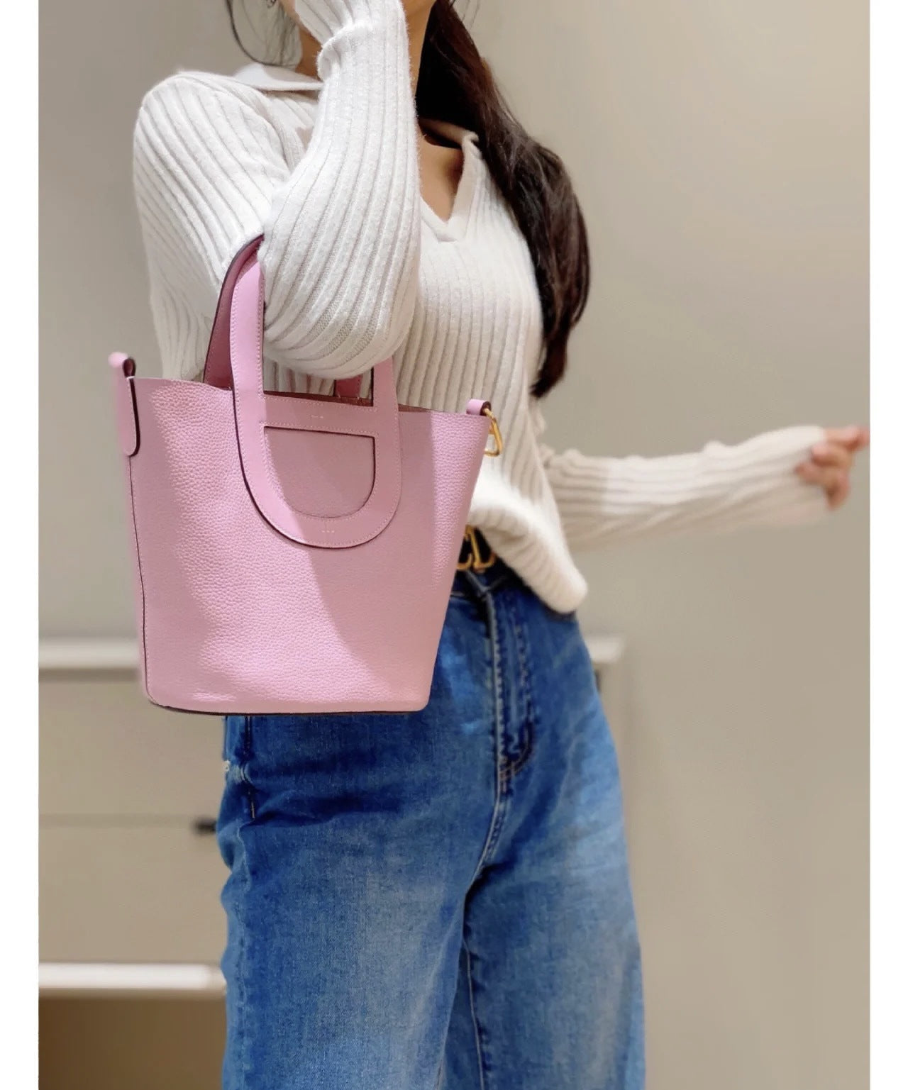 Women's Nose Vegetable Basket Genuine Leather First Bucket Bags