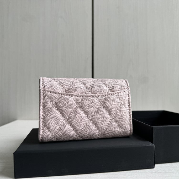 Slot Rhombic Caviar Pattern Cowhide Leather Card Holder