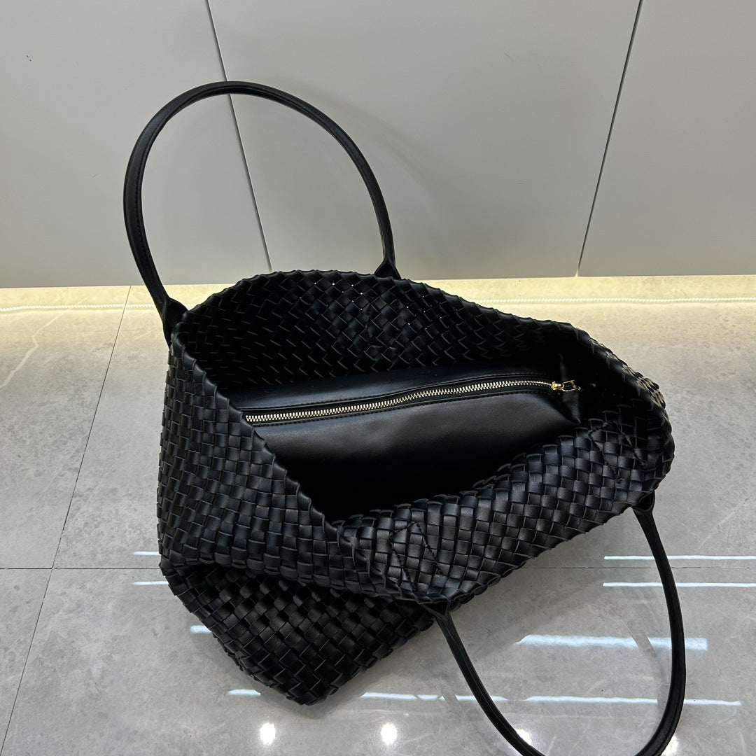 Women's Leather Weave Vegetable Basket Cowhide Large Tote Bags