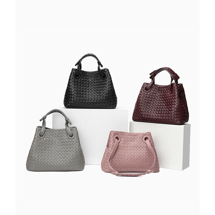Women's Large Capacity Leather Lambskin Woven Size Bags