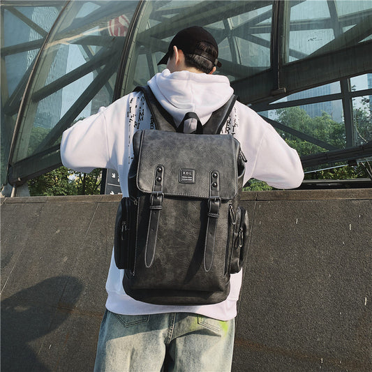 Men's Retro College Boys Campus Soft Leather Backpacks