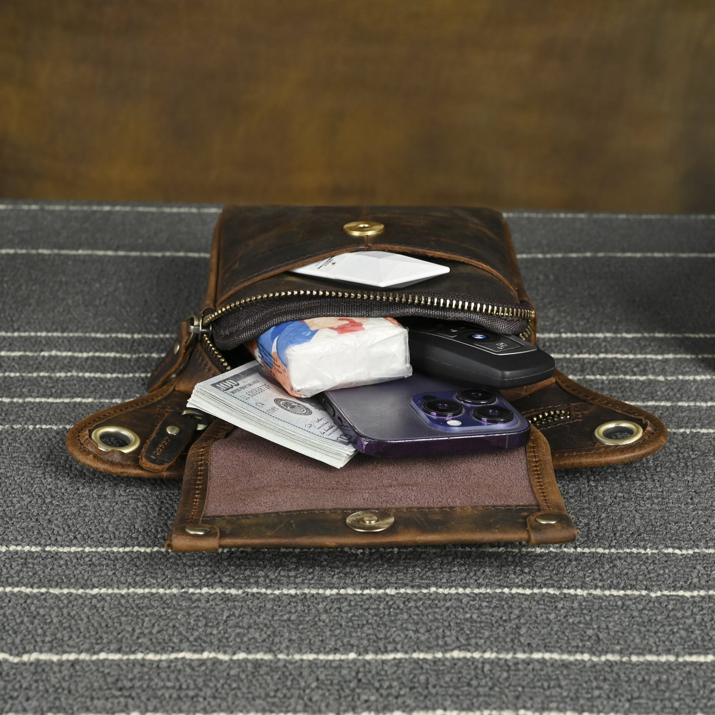 Men's Waxed Leather Cowhide Euro Trendy Cool Men's Chest Bags