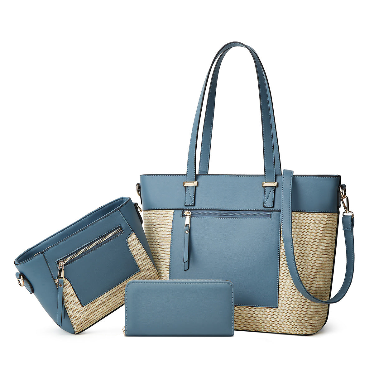 Pretty Color Matching Woven Three-piece Set Tote Bags