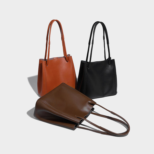 Soft Leather Handmade Portable Vegetable Tanned Tote Bags