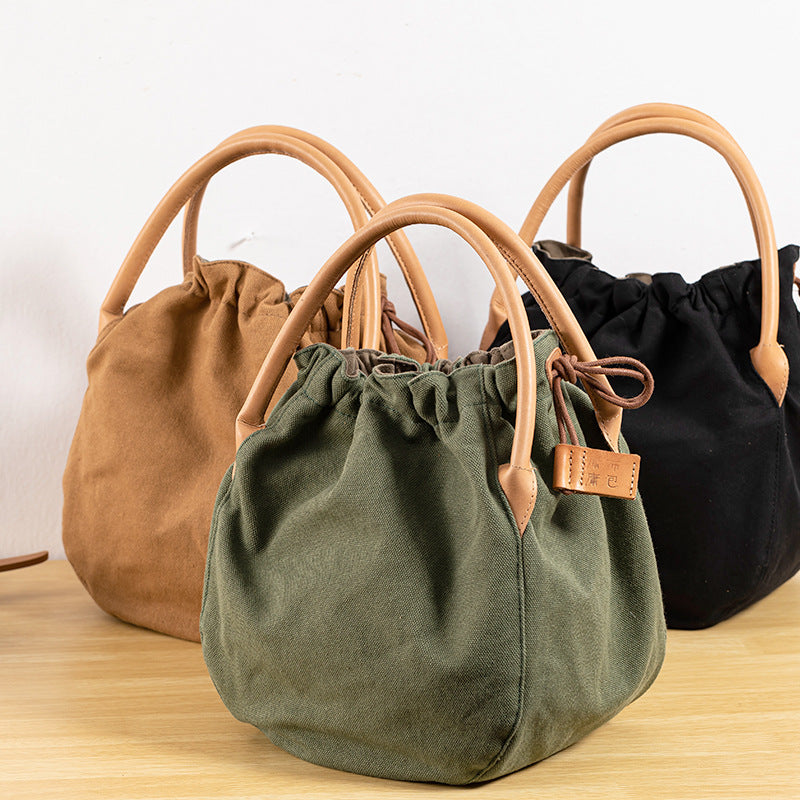 Women's Style Wax Rope Drawstring Canvas Idle Handbags