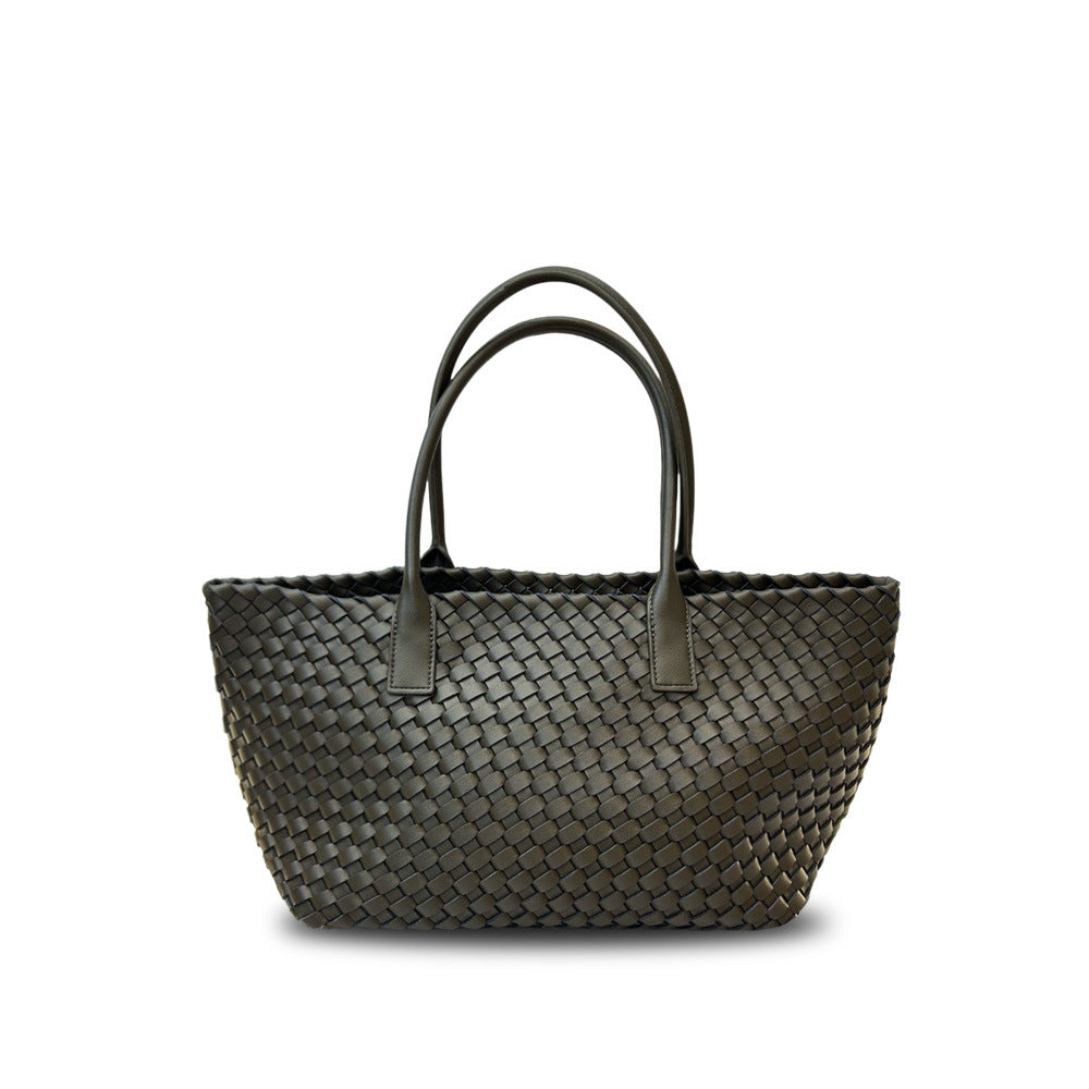 Women's Leather Weave Vegetable Basket Cowhide Large Tote Bags