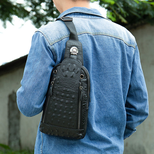 Men's Crocodile Pattern Cowhide Genuine Leather Trendy Men's Chest Bags
