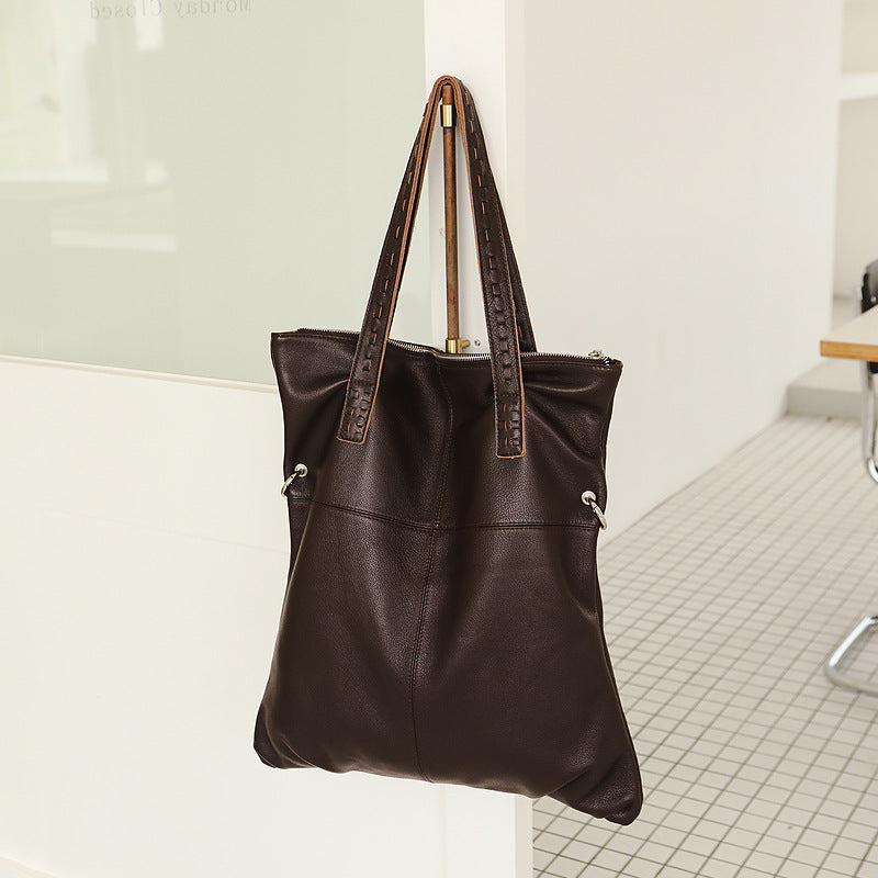Women's Style Vegetable Tanned Cattle Leather Genuine Large Shoulder Bags
