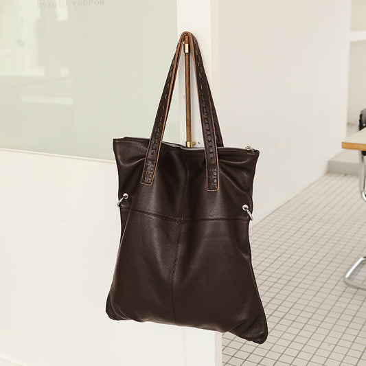Women's Style Vegetable Tanned Cattle Leather Genuine Large Shoulder Bags