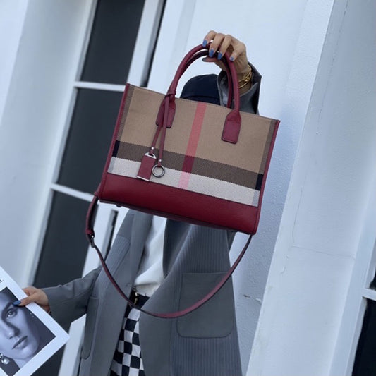 Women's Fashionable Genuine Leather Plaid Cowhide Big Handbags