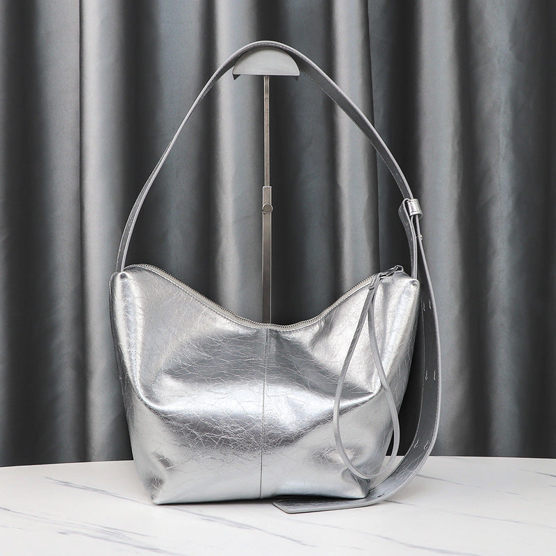 Women's Oil Wax Leather High Quality Large Capacity Pleated Tote Bags