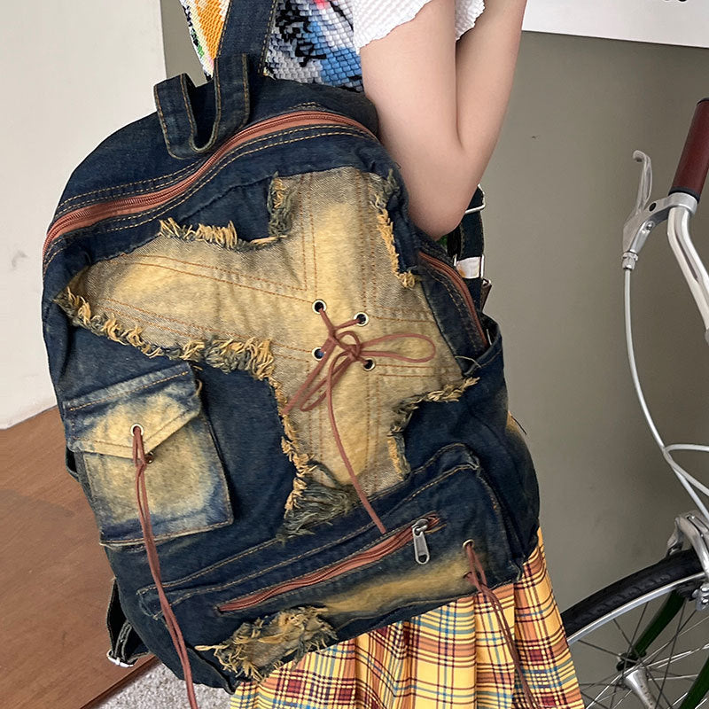 Versatile Attractive Denim Commuter Large Capacity Middle School Students' Schoolbags