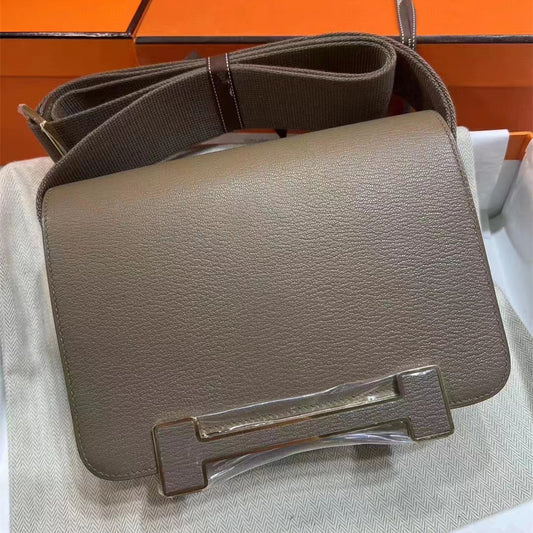 Women's Clogs Genuine Leather Wide Strap Stewardess Small Square Bags