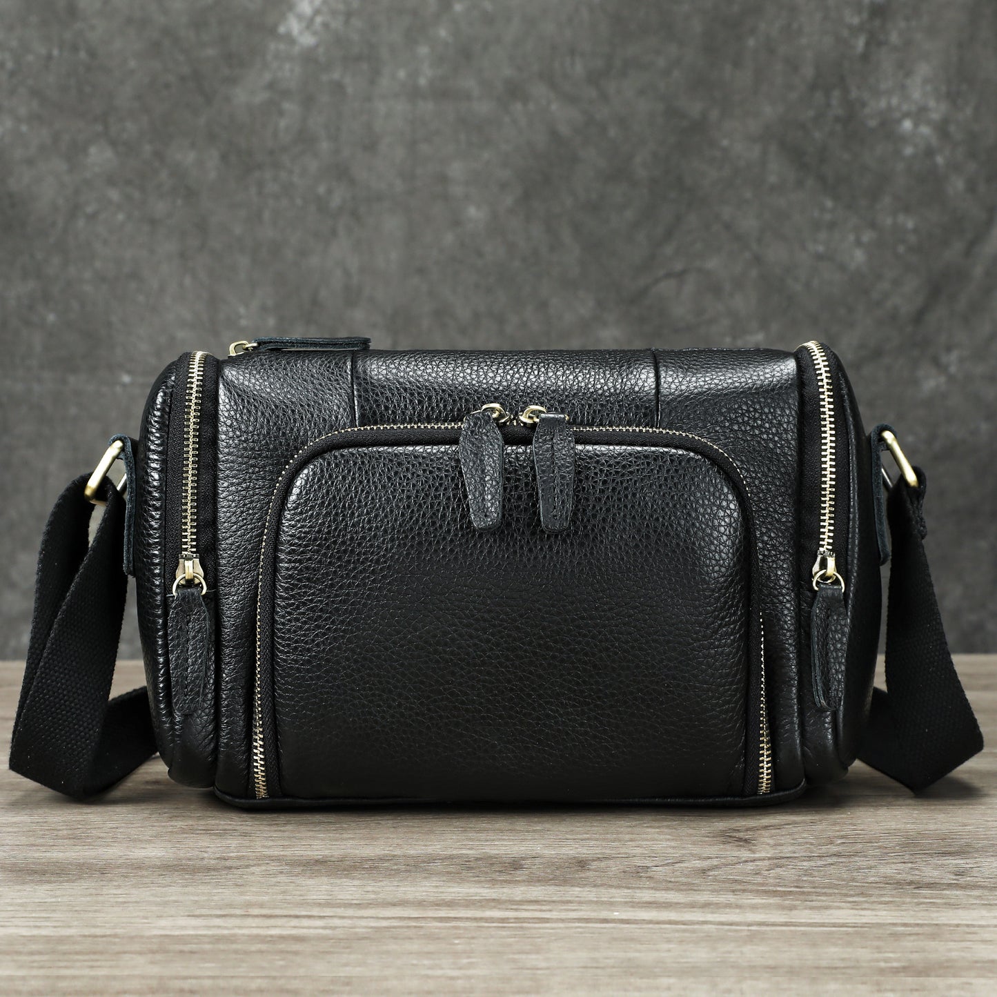 Men's Horizontal Round Crazy Horse Leather Genuine Men's Shoulder Bags
