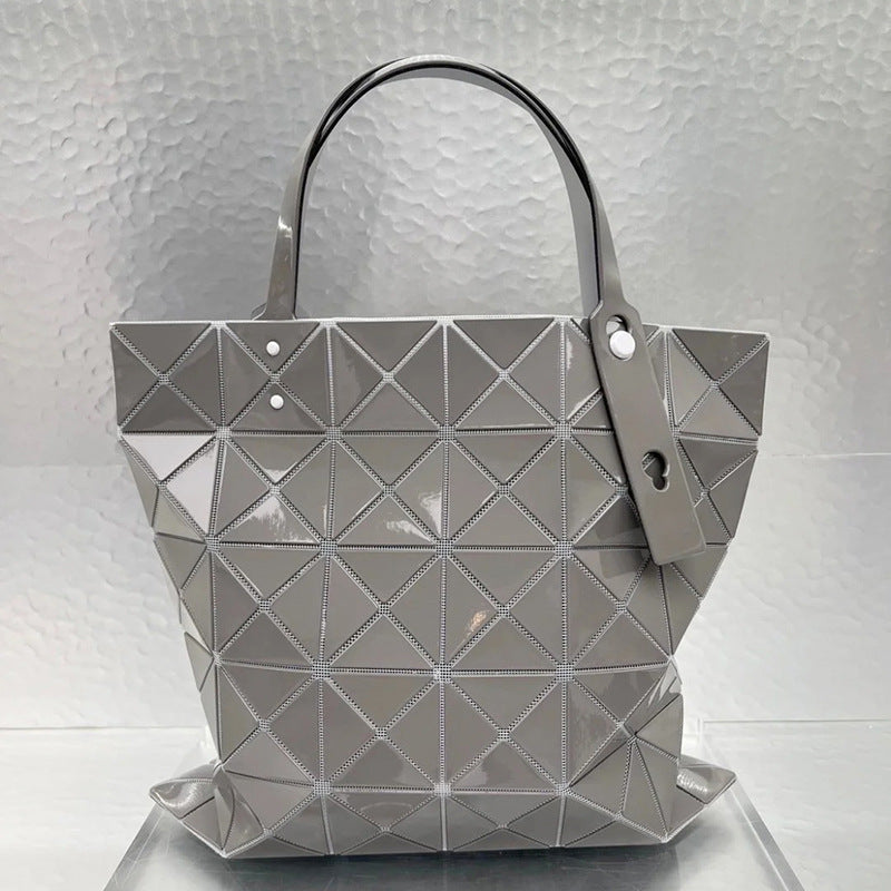 Women's Gray Bottom Glossy Six Grid Fashion Commuter Shoulder Bags