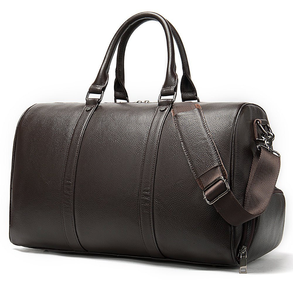 Men's Traveling Black With Shoe Position Cowhide Travel Bags