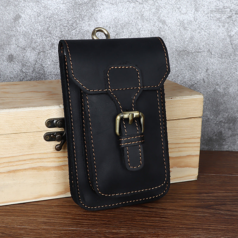 Men's Leather Construction Site First Layer Yellow Cowhide Vertical Of Men's Waist Packs