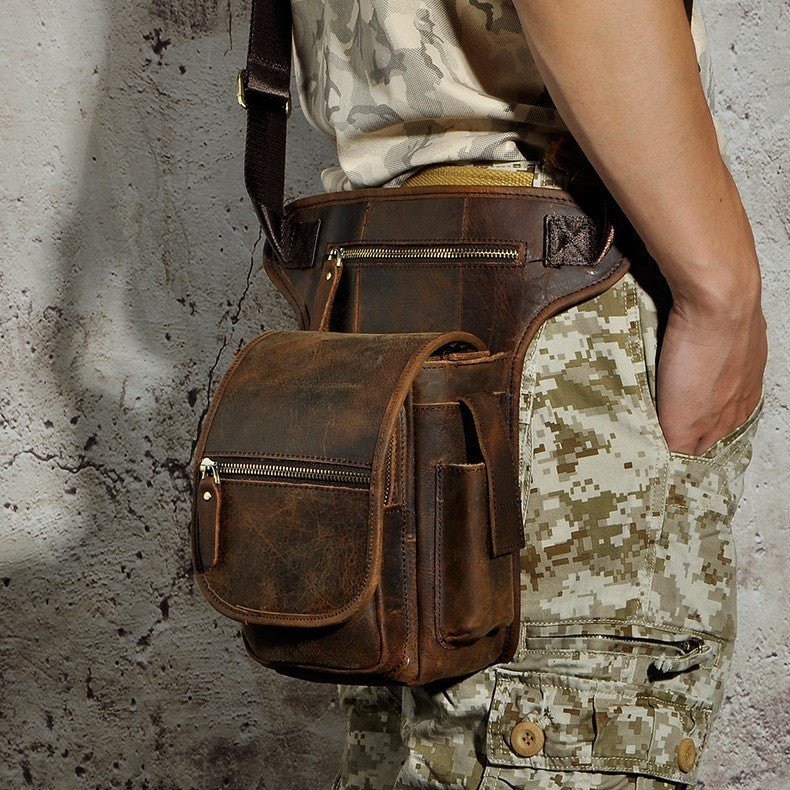 Men's Leather Cowhide Retro Trendy Cool Mobile Bags