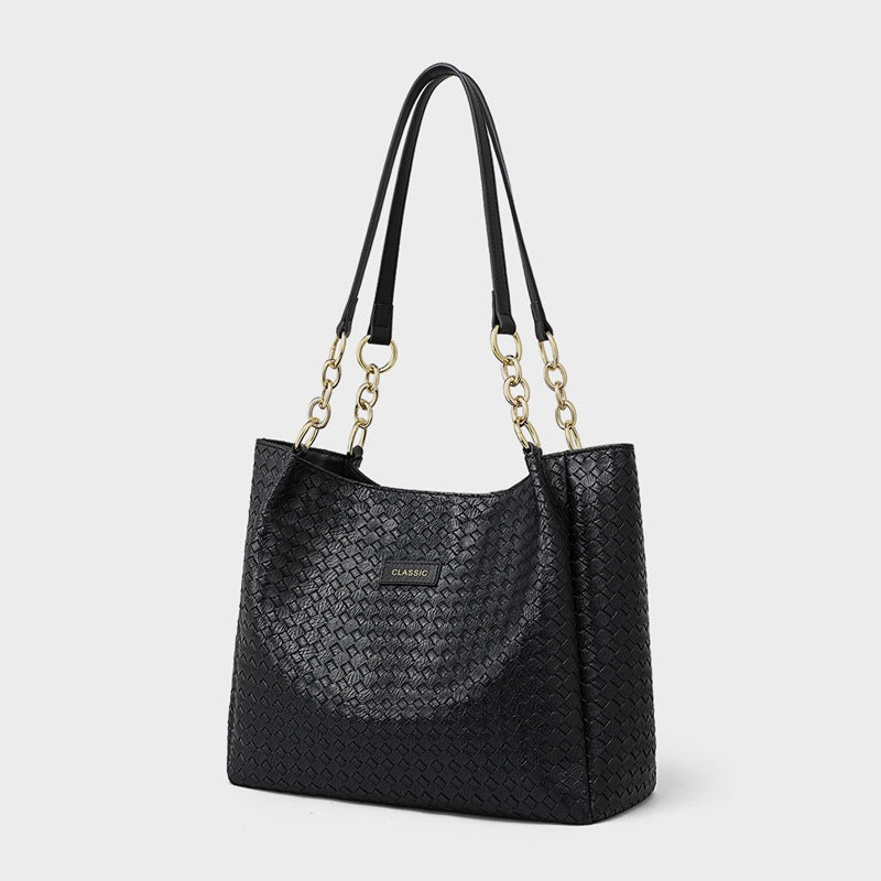 Women's Leather Large Commuting Capacity Woven Shoulder Bags