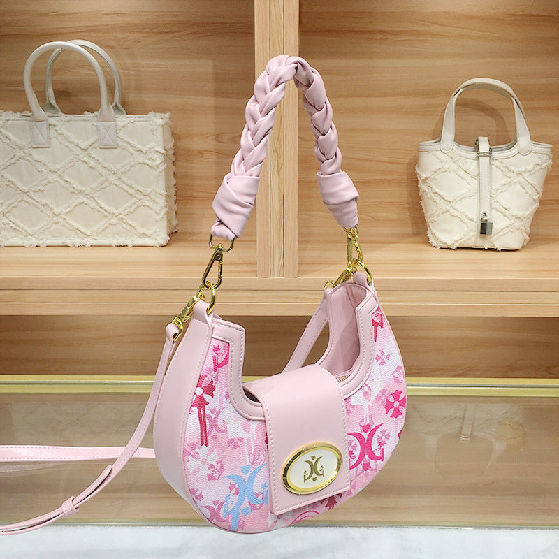 Women's Hand-woven Underarm Fashion Trendy Printed Pink Armpit Bags