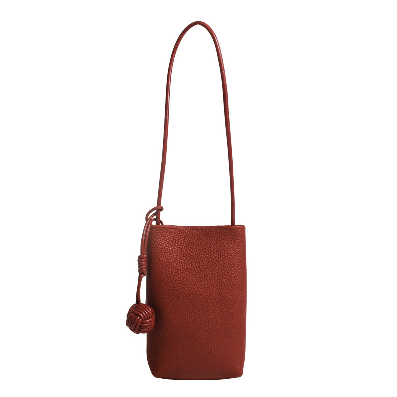 Women's Leather Woven Ball Vertical Soft Fan Phone Bags