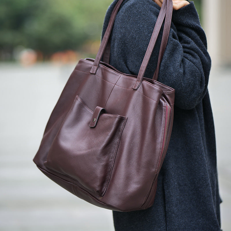 Women's Layer Cowhide Large Capacity Retro Commuter Shoulder Bags