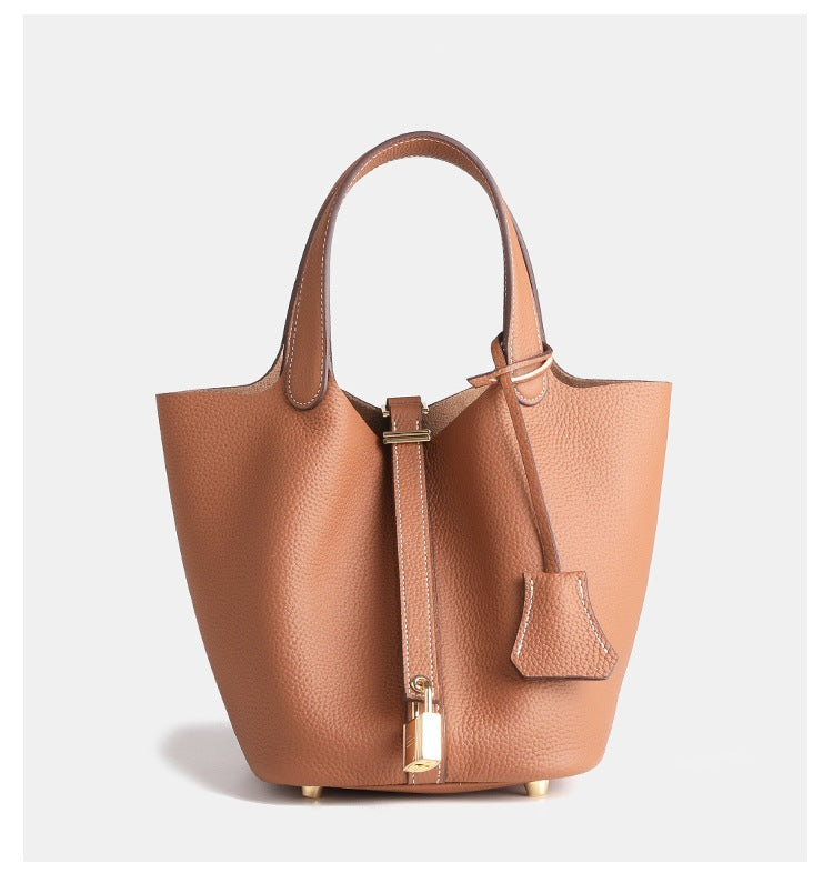 Women's High Quality Vegetable Basket First Layer Cowhide Portable Commuter Bucket Bags