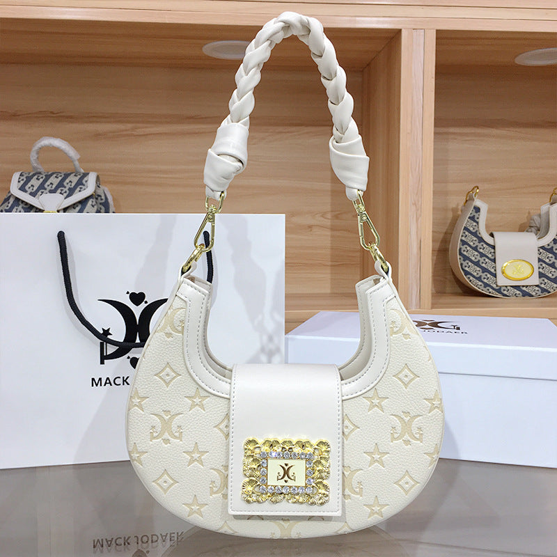 Women's French Minority Embossed Crescent Hand-woven Twist Armpit Bags