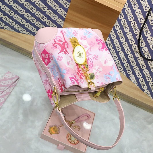 Women's Niche Iti Printing High-grade Large Capacity Bucket Bags