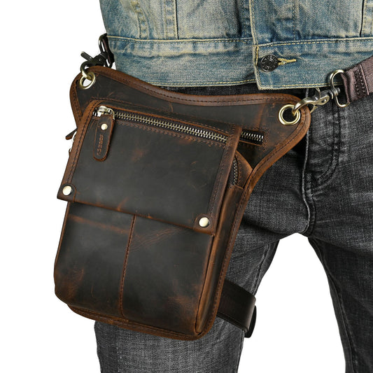 Men's Waxed Leather Cowhide Euro Trendy Cool Men's Chest Bags