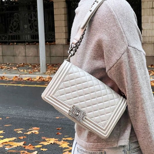 Classic Style Diamond Chain Vintage Genuine Crossbody Bags