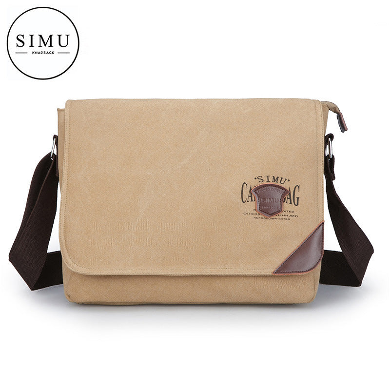 Men's Cool Simple Green Canvas Horizontal Men's Messenger Bags