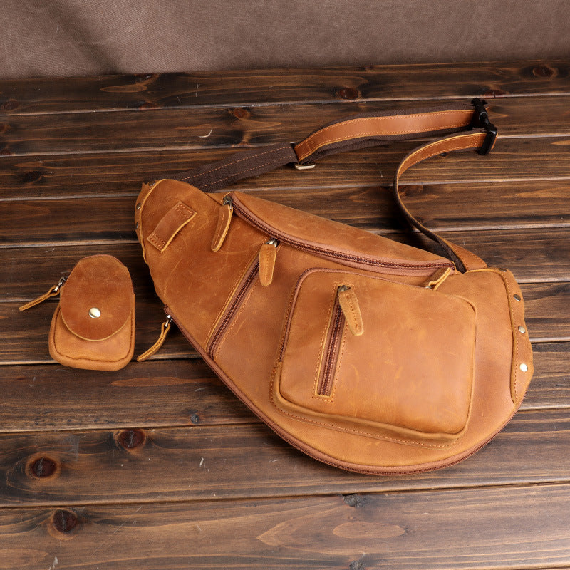 Men's Vintage Crazy Horse Leather Handmade Cowhide Men's Chest Bags