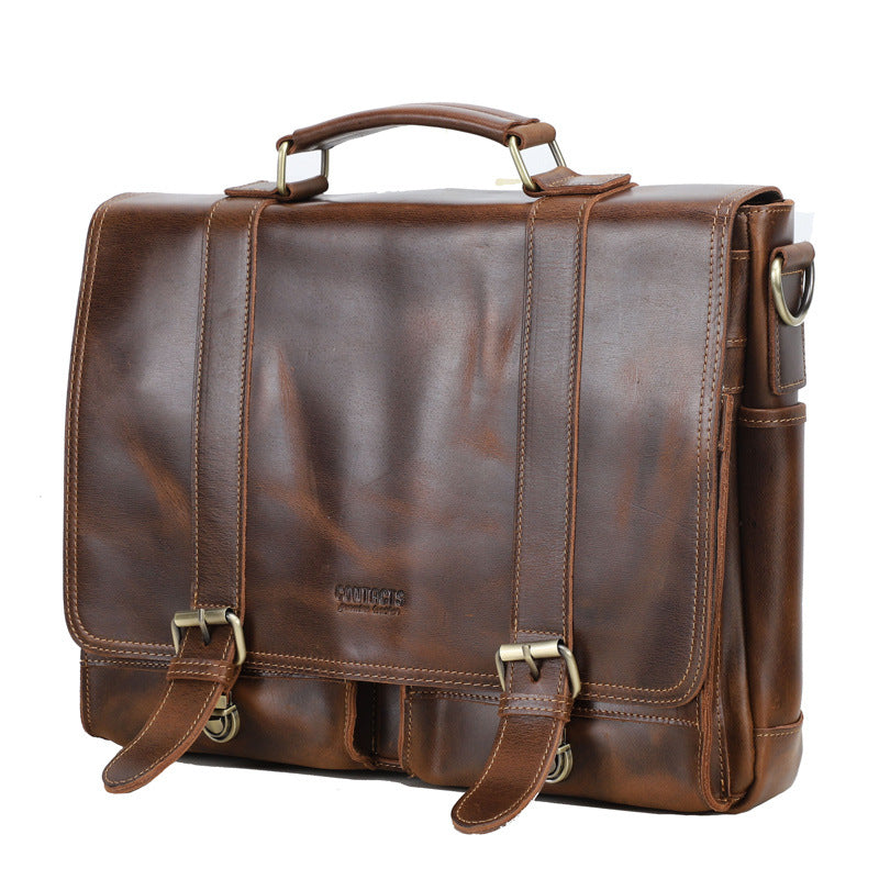 Men's Black Angel Leather Portable Business Large Men's Briefcases