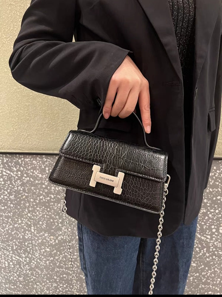 Women's Kelly Genuine Leather Stone Pattern Chain Crossbody Bags