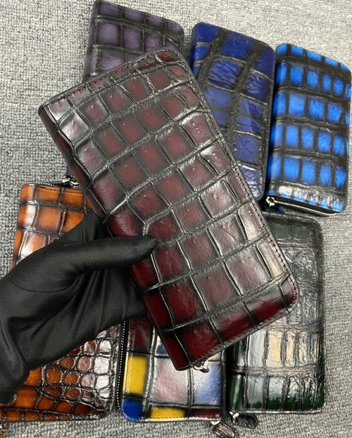 Men's Siamese Crocodile Fish Skin Fashion Trendy Clutch Long Men's Handbags