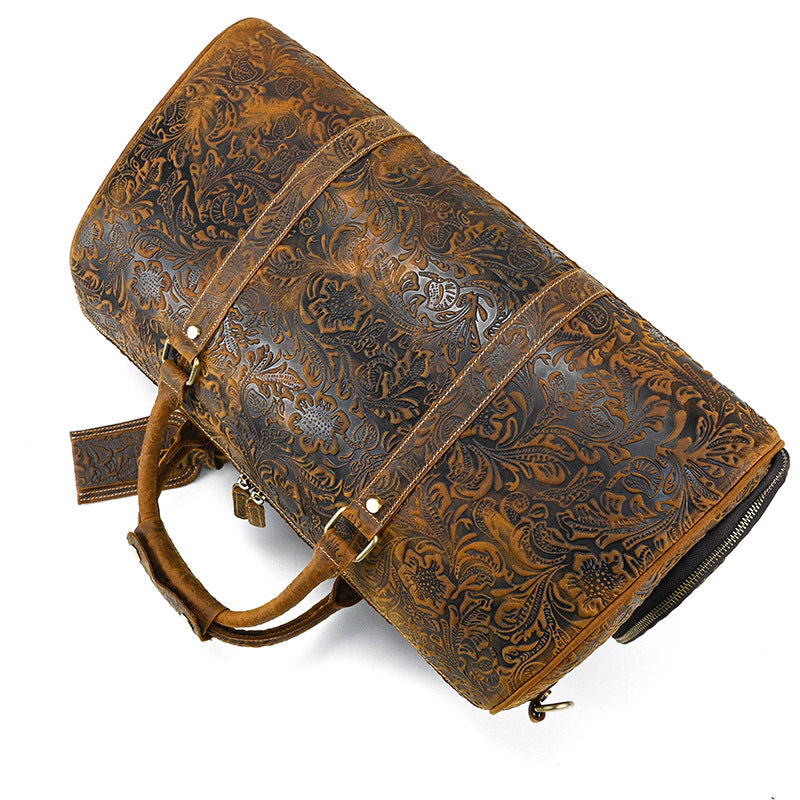 Horse Vintage Print First Layer Cowhide Travel Bags