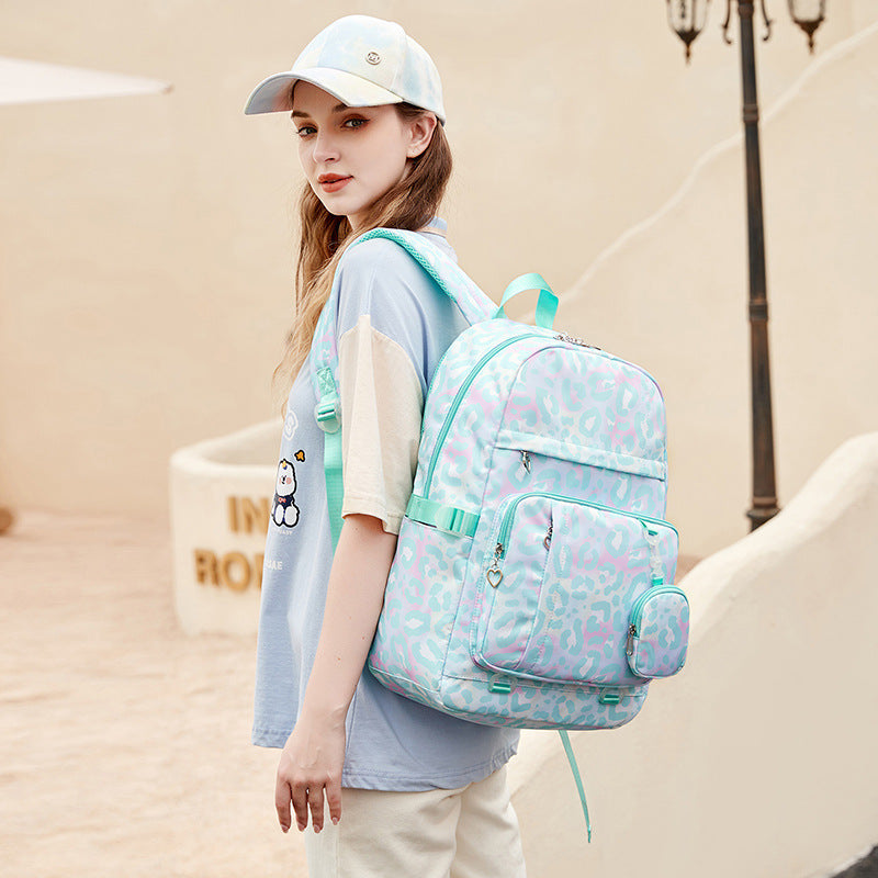 Women's College Leopard Print For Cows Pattern Middle School Students' Schoolbags