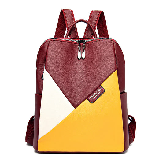 Women's Leather Fashion Large Capacity Trendy Patchwork Backpacks