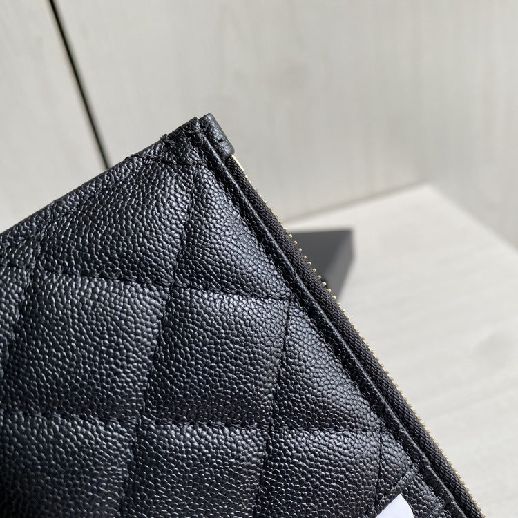 Rhombus Classic Style Genuine Leather Mouth Cover Female Zipper Card Holder