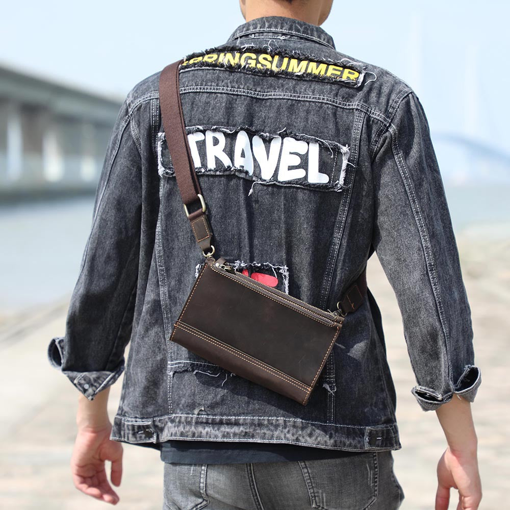 Cowhide Leather Classic Daily Practical Clutch Genuine Men's Messenger Bags