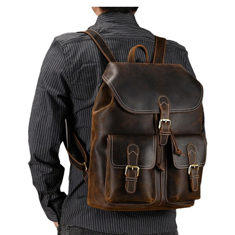 Men's Retro Crazy Horse Fashion Can Hold Backpacks