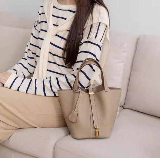 Women's Vegetable Basket Genuine Leather Autumn Bucket Bags