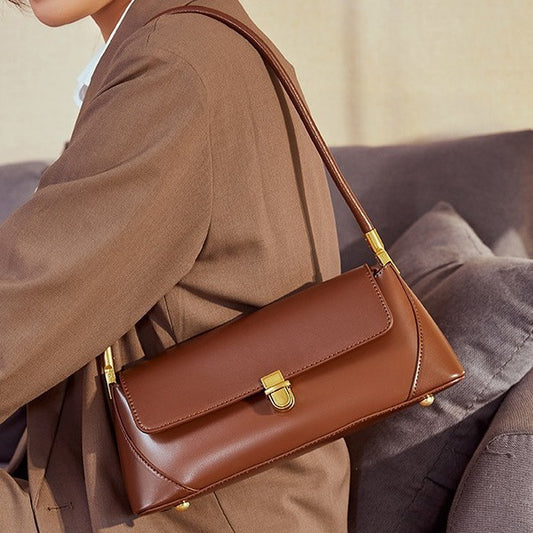 Women's Niche Baguette Genuine Leather Underarm Summer Tote Bags