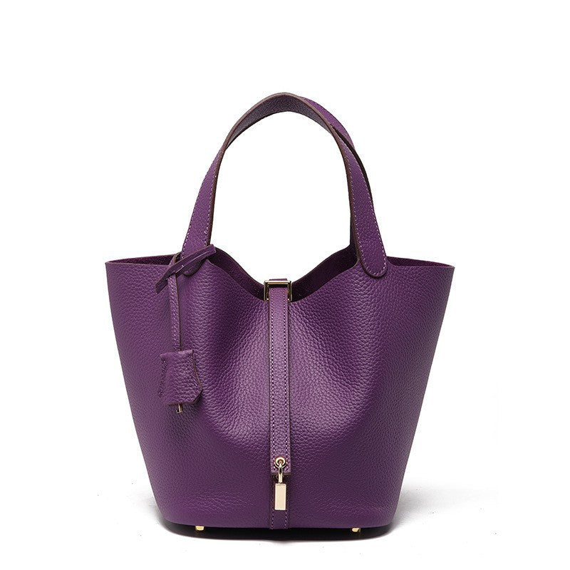 Women's High Quality Genuine Leather Vegetable Basket First Layer Cowhide Bucket Bags