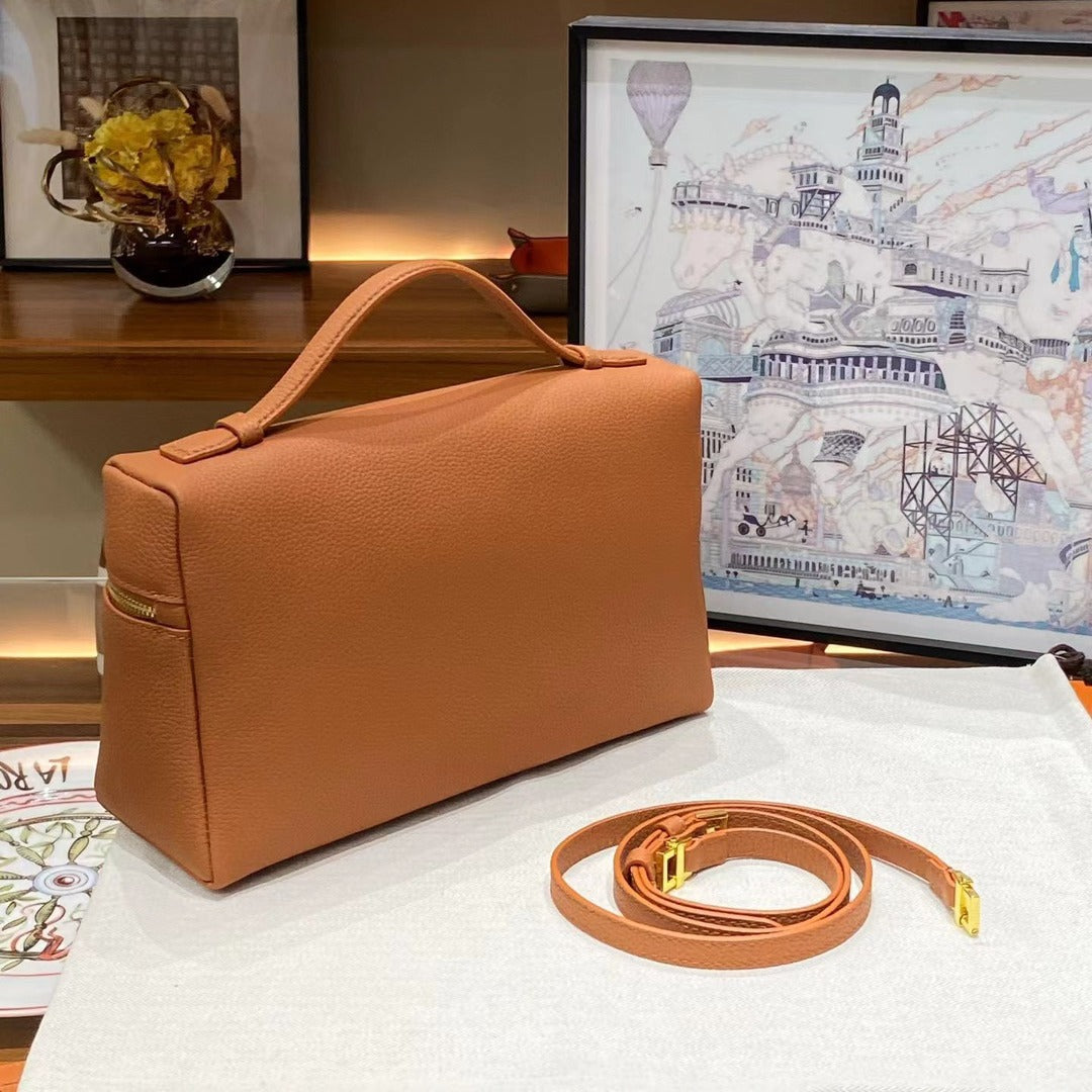 Women's Leather Lunch Box Lychee Pattern Cowhide Handbags